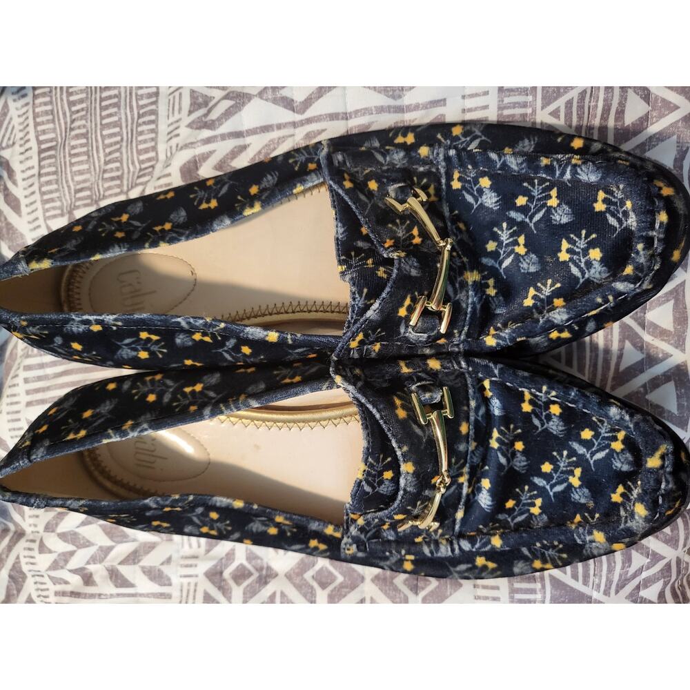Cabi Women's 9M Blue Yellow Floral Velvet Horsebit Loafers
